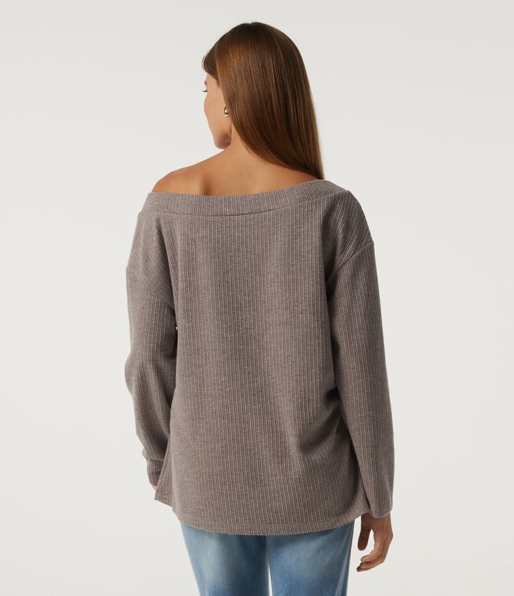 Ribbed Off Shoulder Long Sleeve Ruched Casual Top
