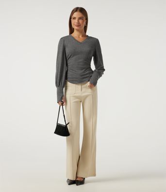 V Neck Long Sleeve Casual T-Shirt with Thumbholes