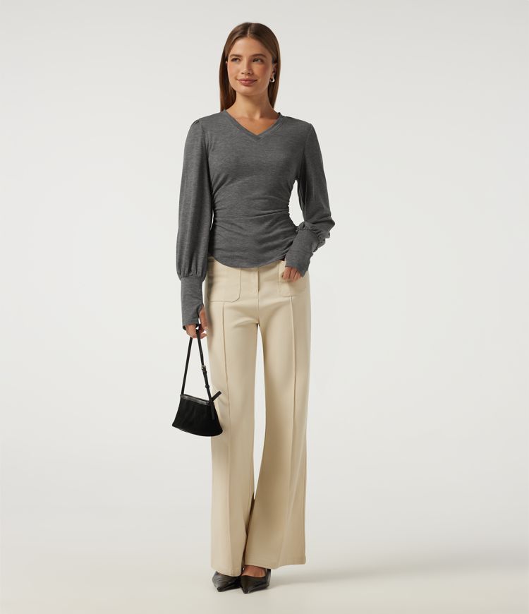 V Neck Long Sleeve Casual T-Shirt with Thumbholes