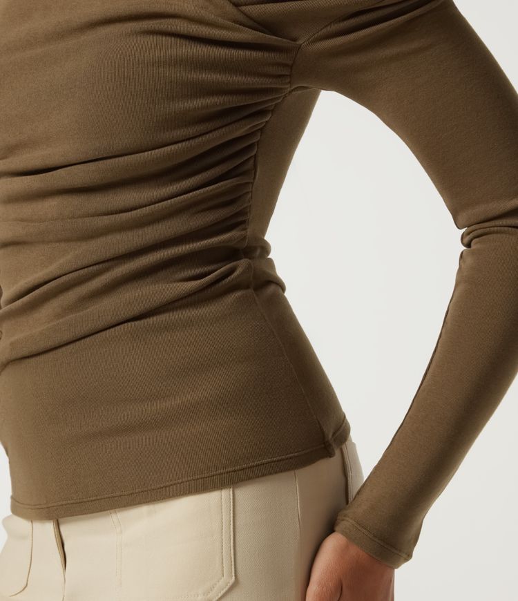 V Neck Long Sleeve Crossover Ruched Casual Top