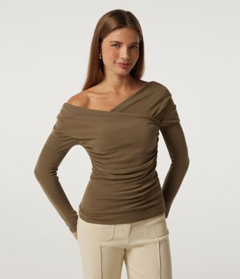 V Neck Long Sleeve Crossover Ruched Casual Top