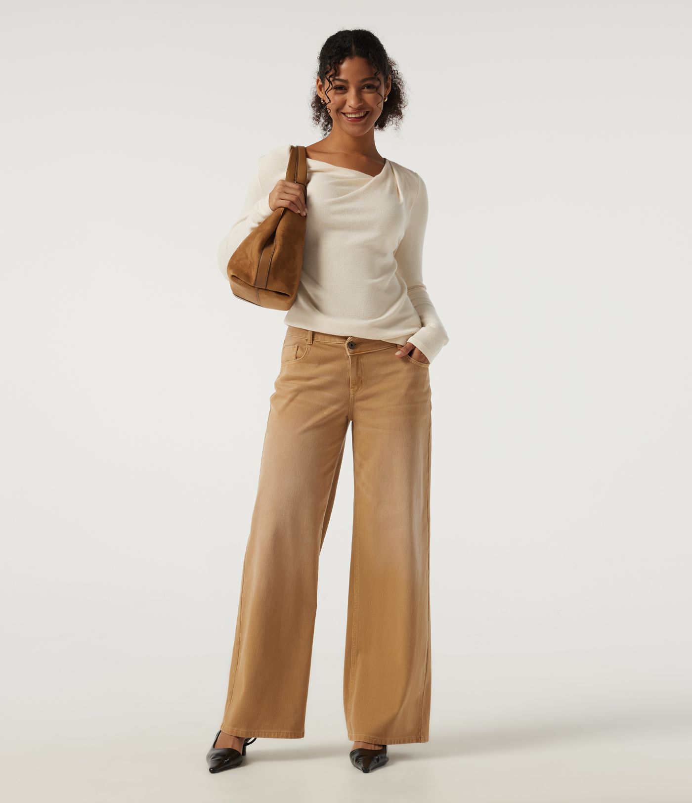 Cowl Neck Long Sleeve Asymmetric Casual Top