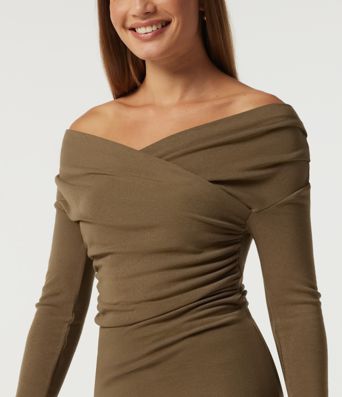 V Neck Long Sleeve Crossover Ruched Casual Top