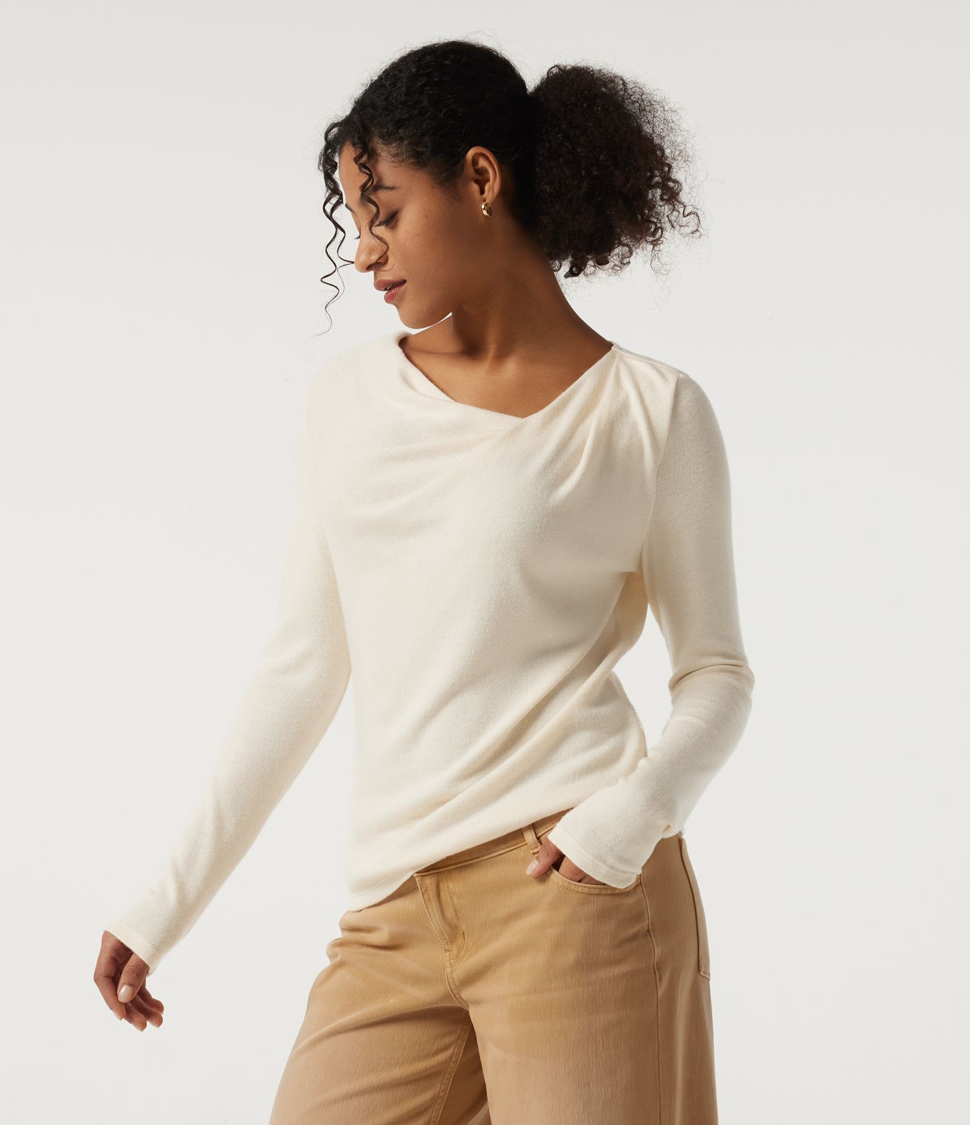 Cowl Neck Long Sleeve Asymmetric Casual Top