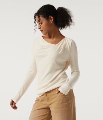 Cowl Neck Long Sleeve Asymmetric Casual Top