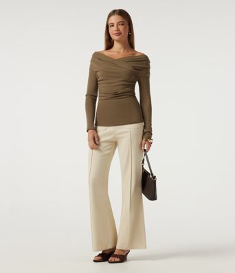 V Neck Long Sleeve Crossover Ruched Casual Top