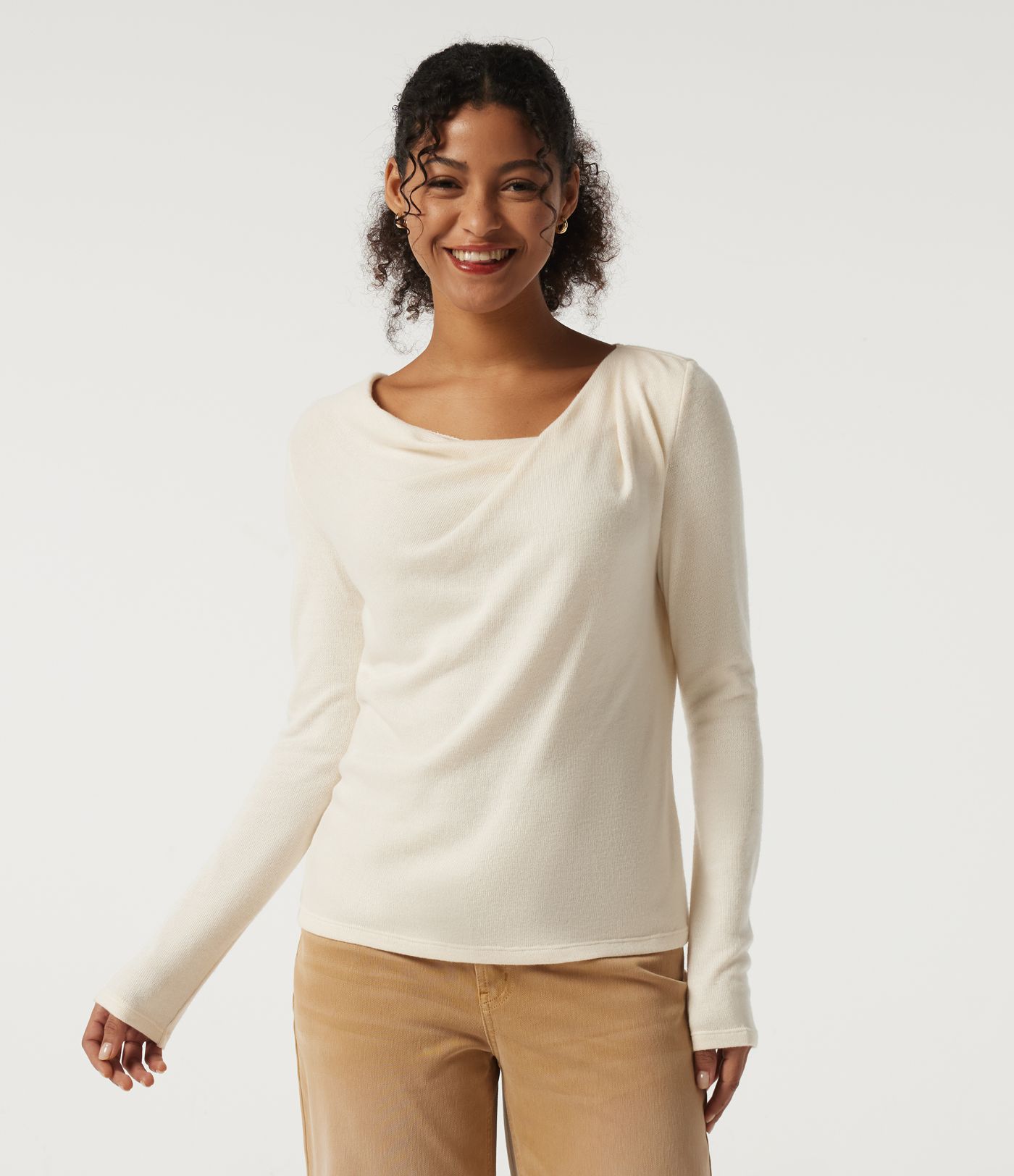 Cowl Neck Long Sleeve Asymmetric Casual Top