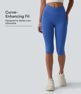 SoftlyZero™ High Waisted Crossover Pedal Pusher Yoga Leggings with Pockets SoftlyZero™ High Waisted Crossover Pedal Pusher Yoga Leggings with Pockets