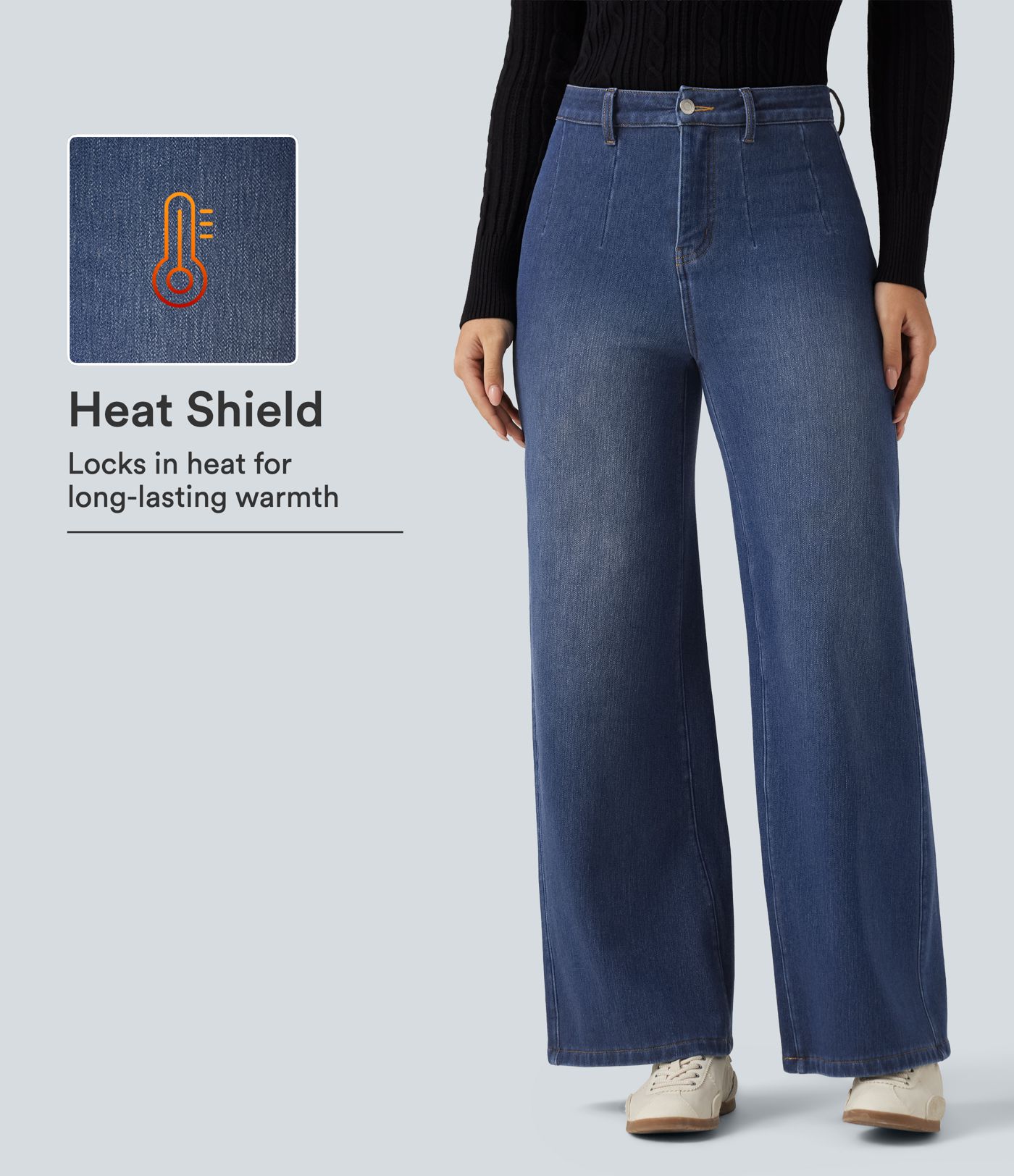 High Waisted Wide Leg Fleece Casual Cotton Jeans with Pockets High Waisted Wide Leg Fleece Casual Cotton Jeans with Pockets