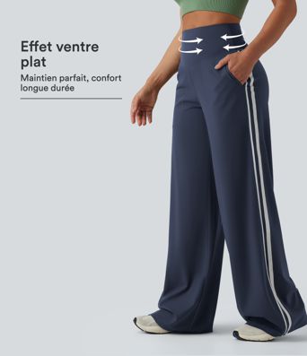 Pantalon ample yoga Halara UltraSculpt™ taille haute gainant à rayures color block avec poches