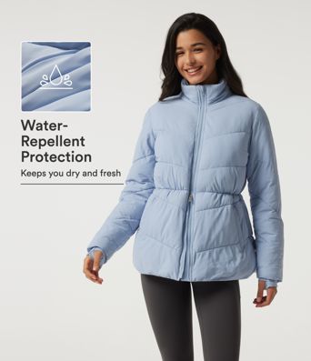 PuffFlex — veste matelassée déperlante durable, col montant, manches longues, style décontracté, avec poches et passe-pouces