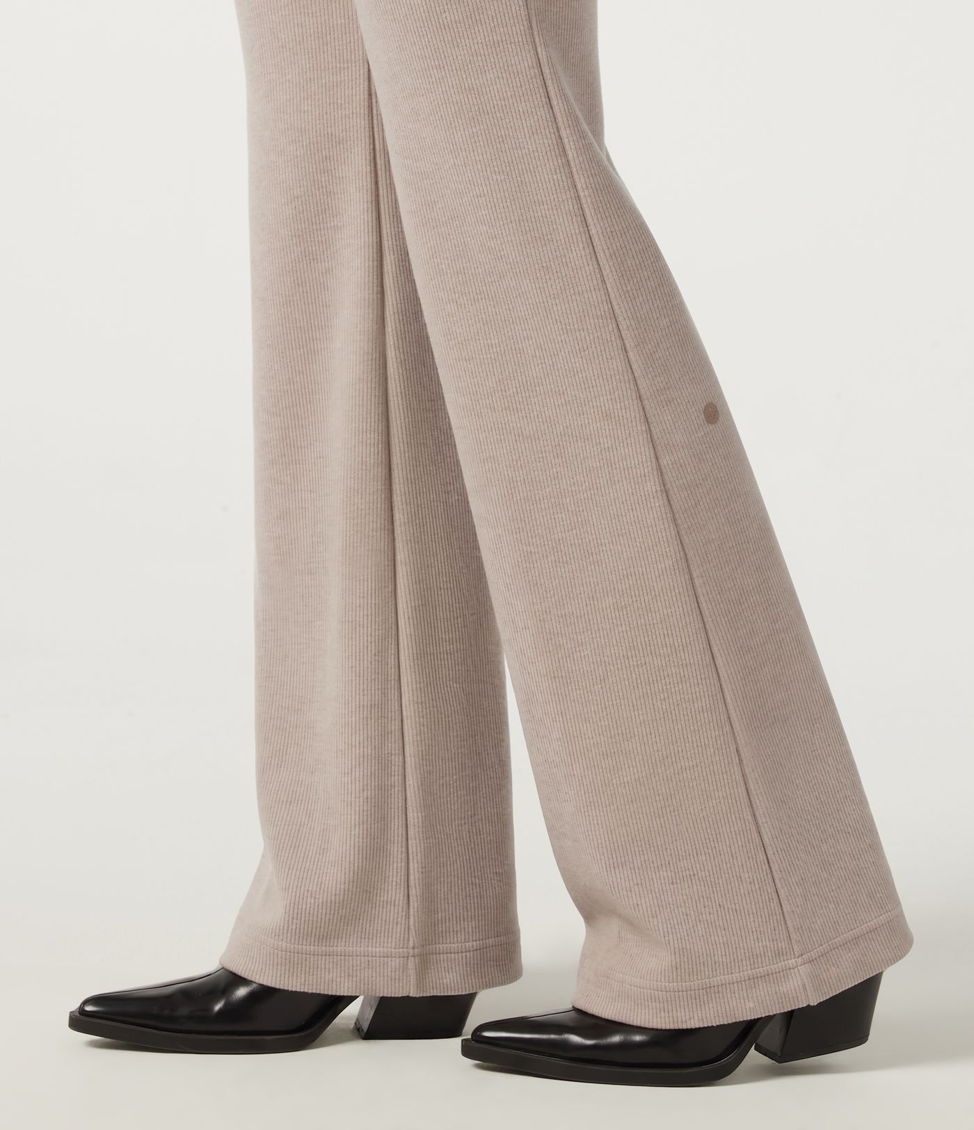 Ribbed Knit High Waisted Tie Front Flare Casual Pants with Pockets
