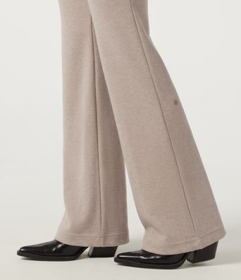 Ribbed Knit High Waisted Tie Front Flare Casual Pants with Pockets