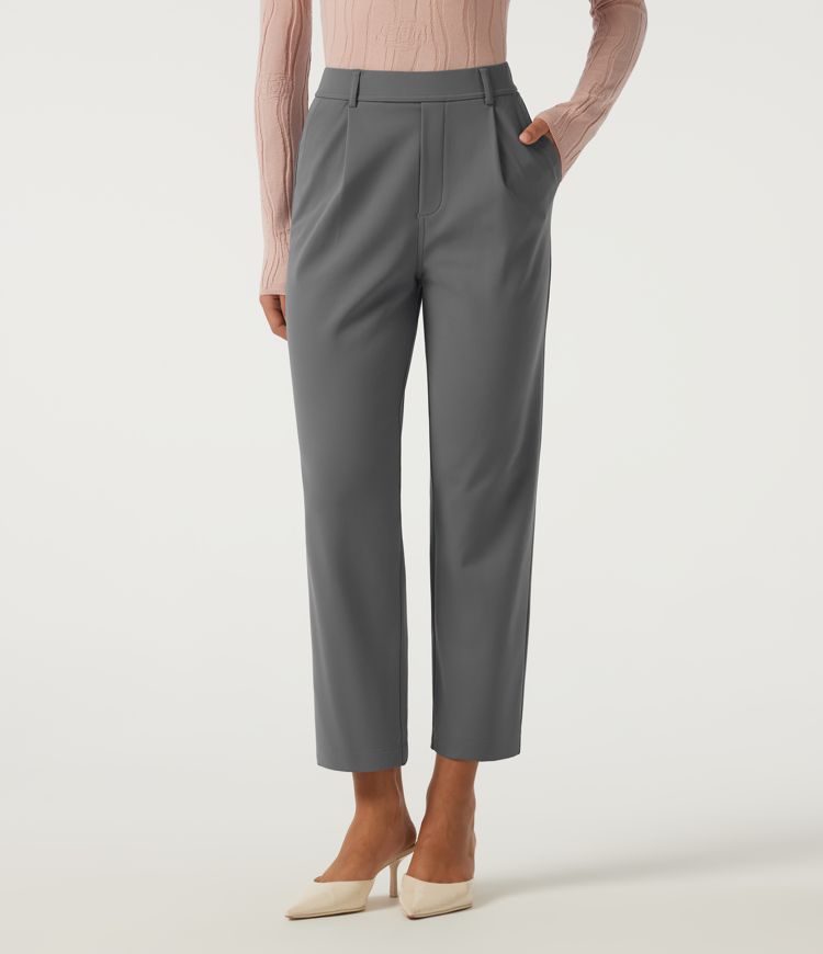 High Waisted Tapered Wrinkle Recovery Fleece Work Pants with Pockets