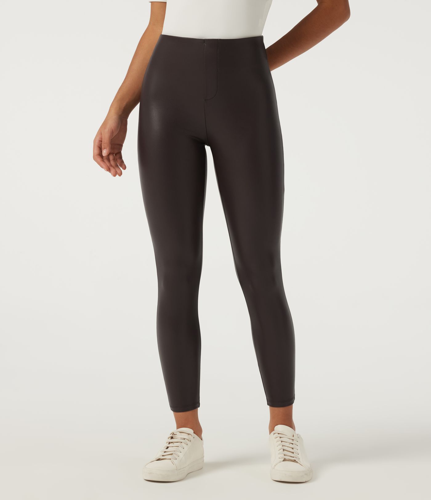 Mid Rise Skinny Stretchy PU Fleece Casual Leggings with Pockets Mid Rise Skinny Stretchy PU Fleece Casual Leggings with Pockets