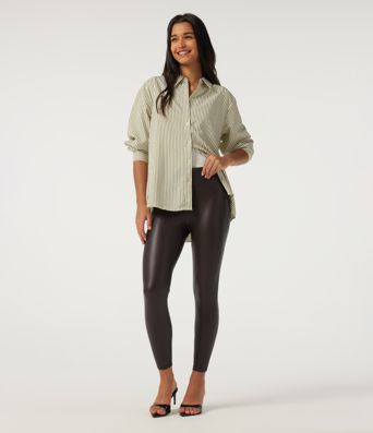 Mid Rise Skinny Stretchy PU Fleece Casual Leggings with Pockets Mid Rise Skinny Stretchy PU Fleece Casual Leggings with Pockets