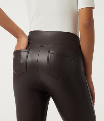 Mid Rise Skinny Stretchy PU Fleece Casual Leggings with Pockets Mid Rise Skinny Stretchy PU Fleece Casual Leggings with Pockets