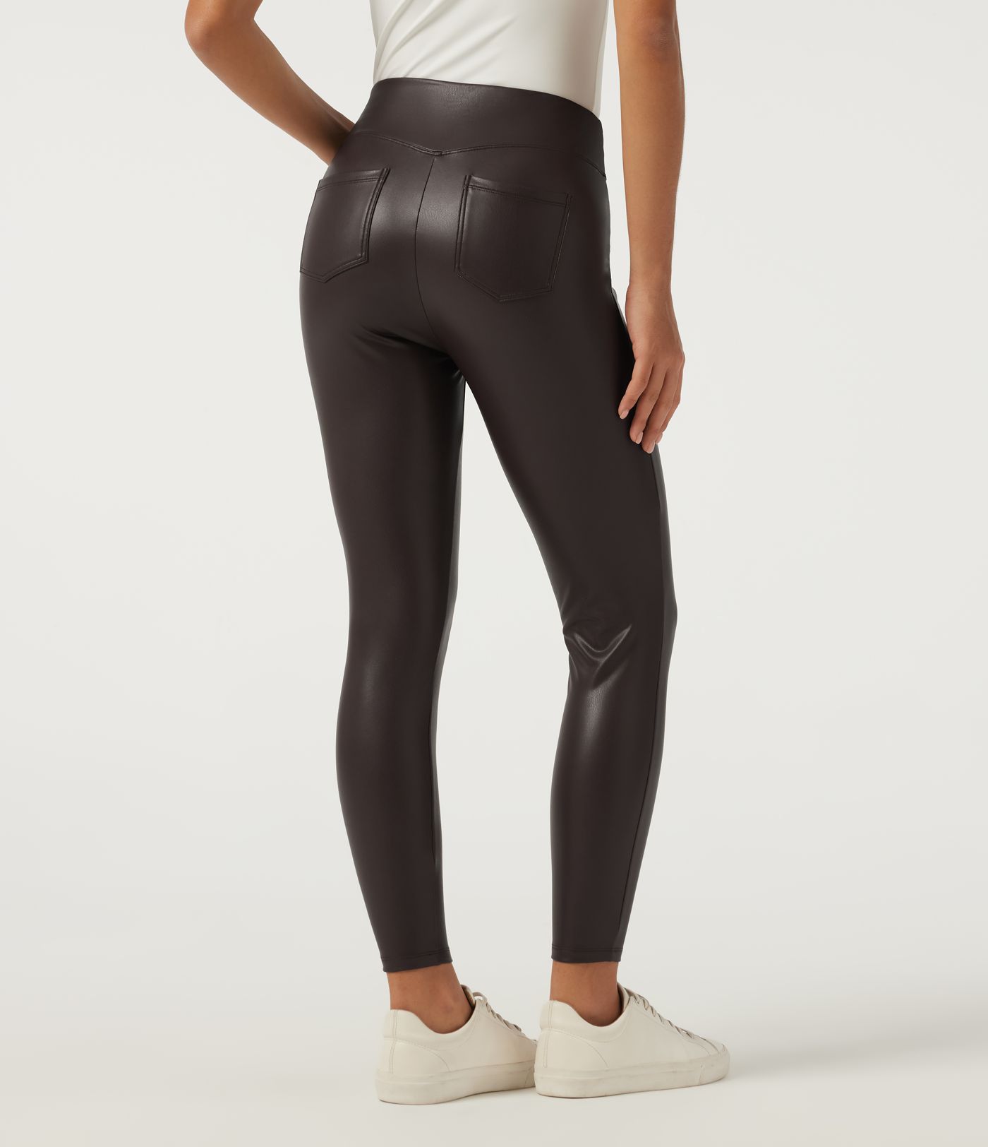 Mid Rise Skinny Stretchy PU Fleece Casual Leggings with Pockets Mid Rise Skinny Stretchy PU Fleece Casual Leggings with Pockets
