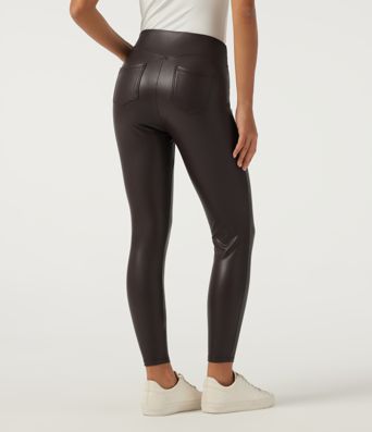Mid Rise Skinny Stretchy PU Fleece Casual Leggings with Pockets Mid Rise Skinny Stretchy PU Fleece Casual Leggings with Pockets