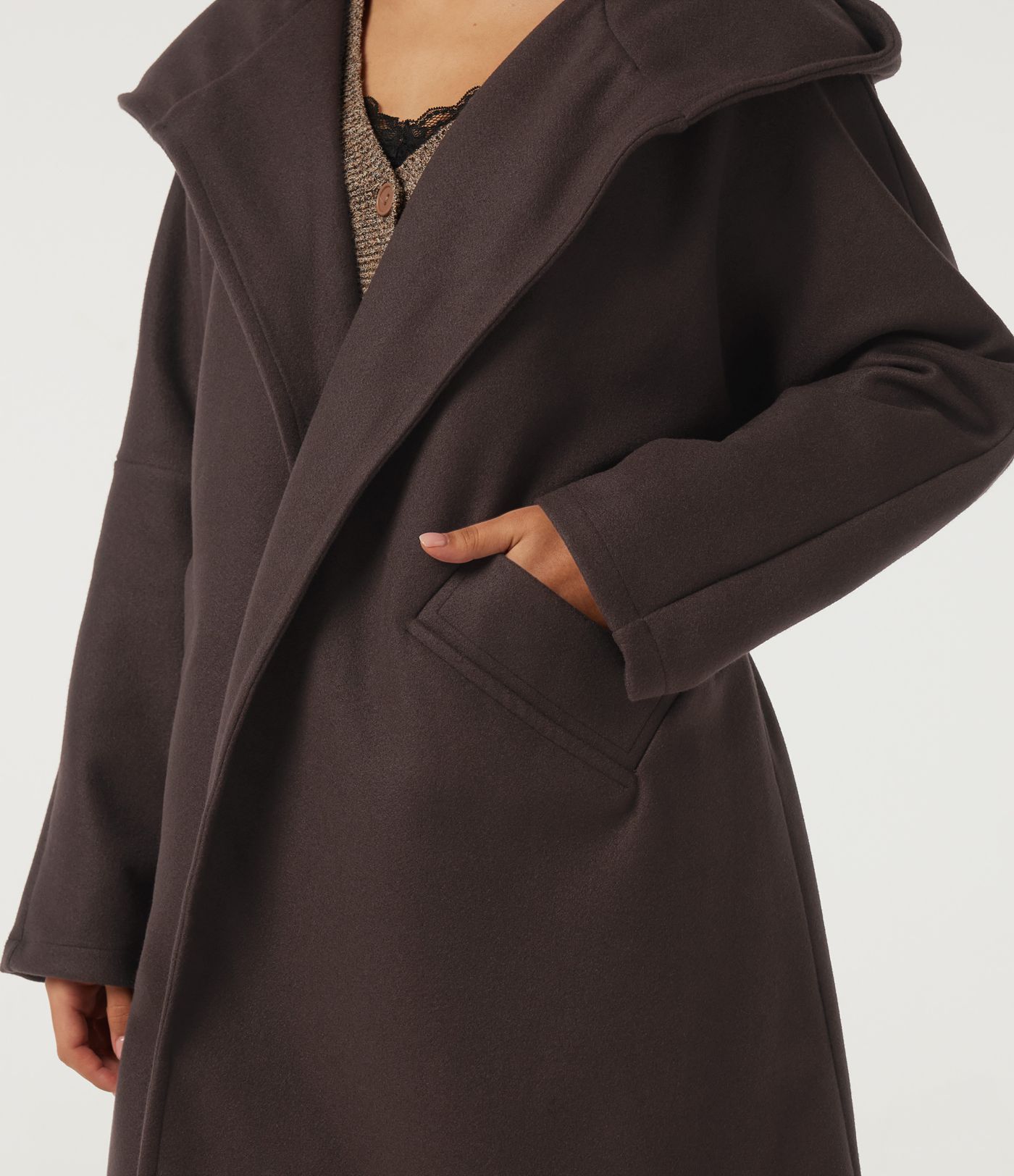 Hooded Long Sleeve Belted Longline Casual Coat with Pockets