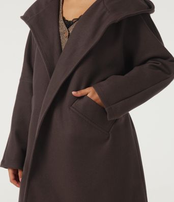 Hooded Long Sleeve Belted Longline Casual Coat with Pockets