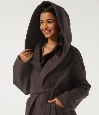 Hooded Long Sleeve Belted Longline Casual Coat with Pockets