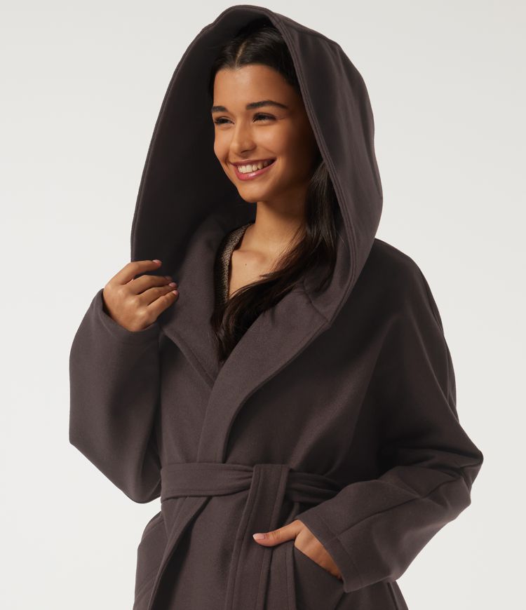 Hooded Long Sleeve Belted Longline Casual Coat with Pockets