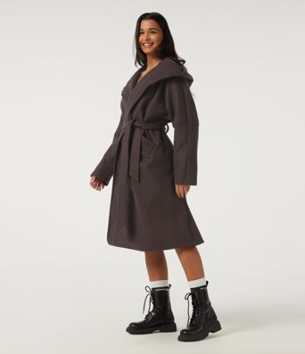 Hooded Long Sleeve Belted Longline Casual Coat with Pockets