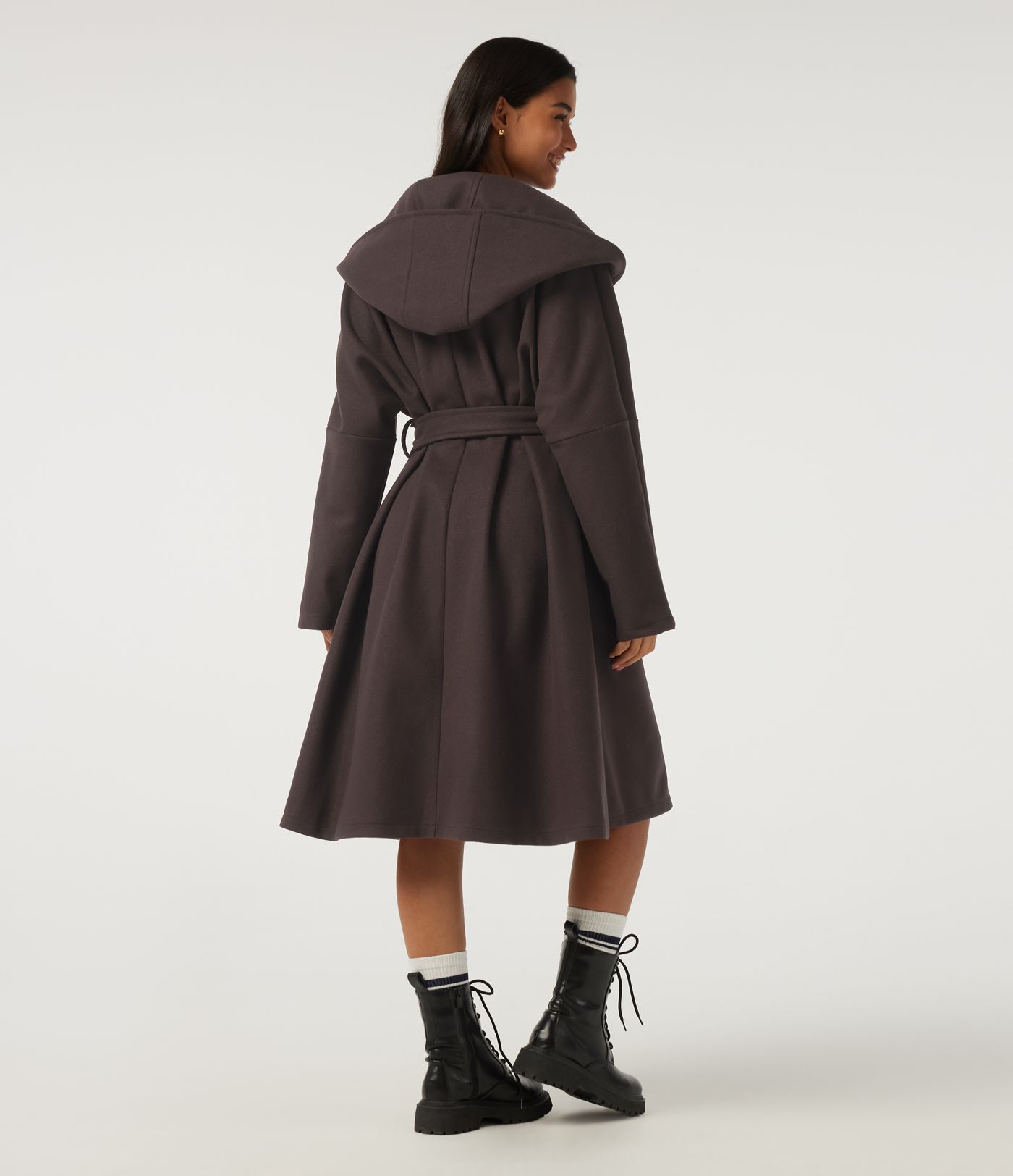 Hooded Long Sleeve Belted Longline Casual Coat with Pockets
