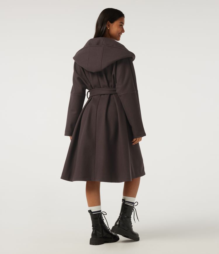 Hooded Long Sleeve Belted Longline Casual Coat with Pockets