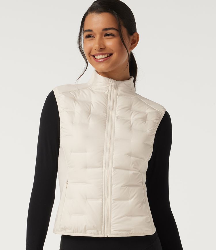 High Neck Sleeveless Quilted Casual Down Vest with Pockets