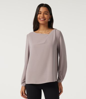Cowl Neck Long Sleeve Asymmetric Work Blouse