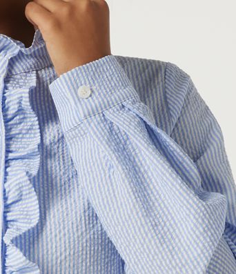 Stand Collar Long Sleeve Ruffle Curved Hem Work Blouse Stand Collar Long Sleeve Ruffle Curved Hem Work Blouse