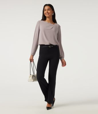 Cowl Neck Long Sleeve Asymmetric Work Blouse