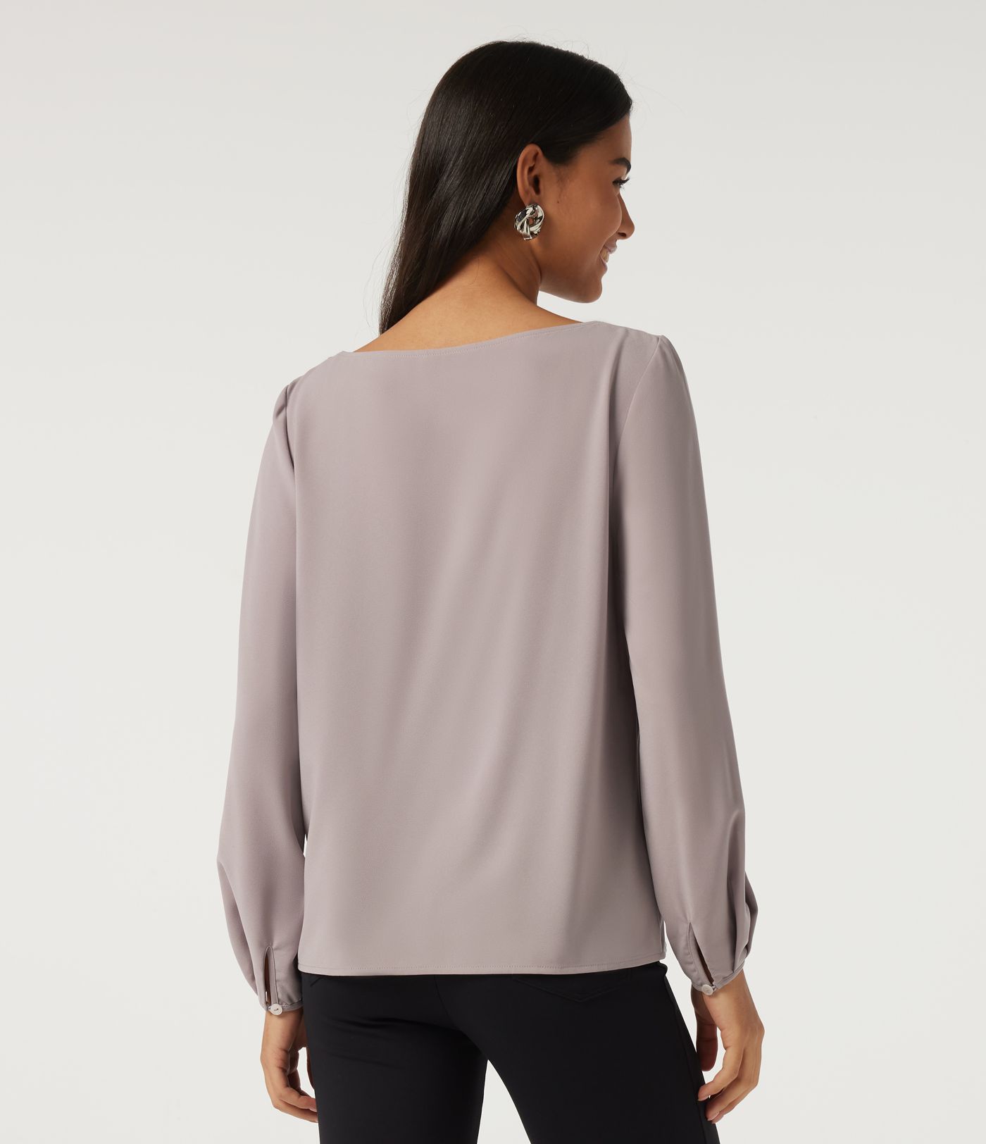 Cowl Neck Long Sleeve Asymmetric Work Blouse