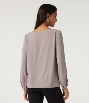 Cowl Neck Long Sleeve Asymmetric Work Blouse