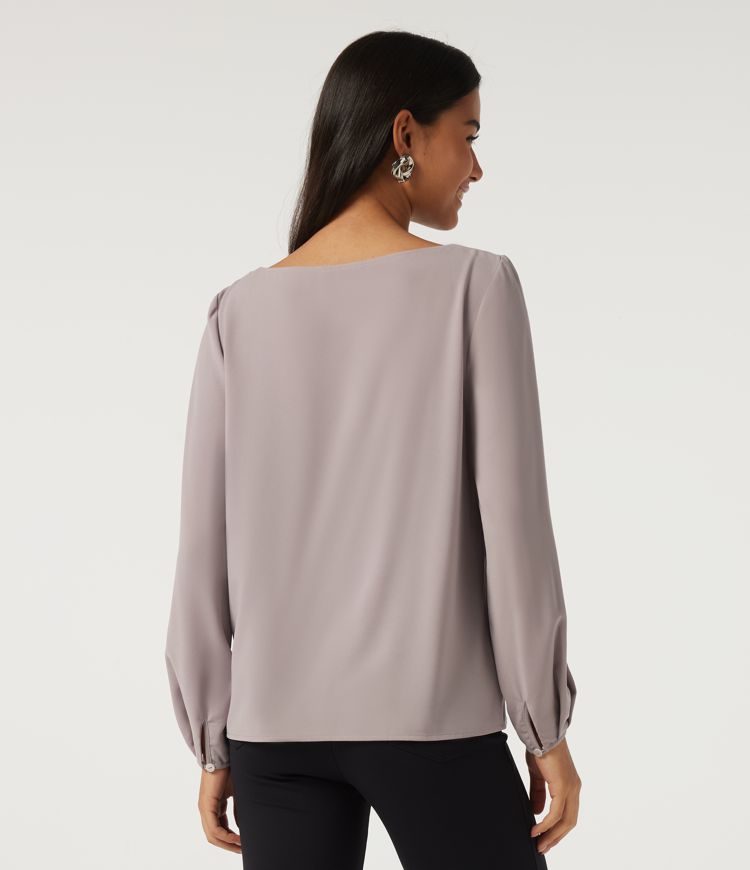 Cowl Neck Long Sleeve Asymmetric Work Blouse