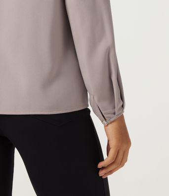 Cowl Neck Long Sleeve Asymmetric Work Blouse
