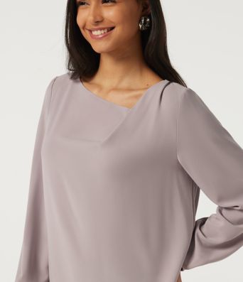 Cowl Neck Long Sleeve Asymmetric Work Blouse