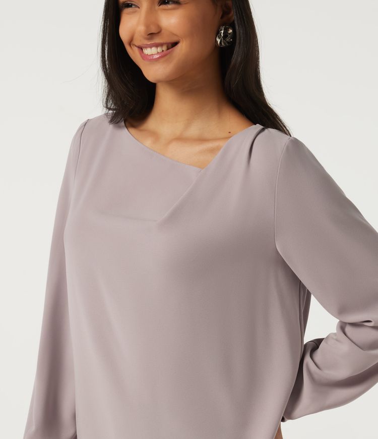 Cowl Neck Long Sleeve Asymmetric Work Blouse