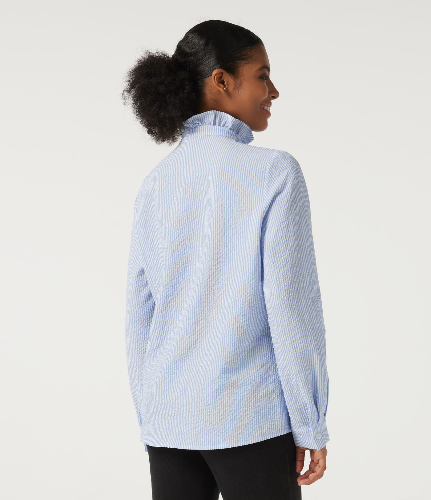 Stand Collar Long Sleeve Ruffle Curved Hem Work Blouse Stand Collar Long Sleeve Ruffle Curved Hem Work Blouse