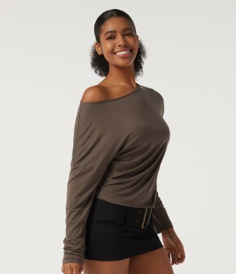 One Shoulder Long Sleeve Casual Wool-Blend Top One Shoulder Long Sleeve Casual Wool-Blend Top