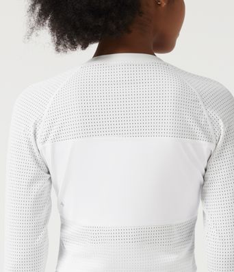 Round Neck Long Sleeve Eyelet Training Sports Top with Thumbholes
