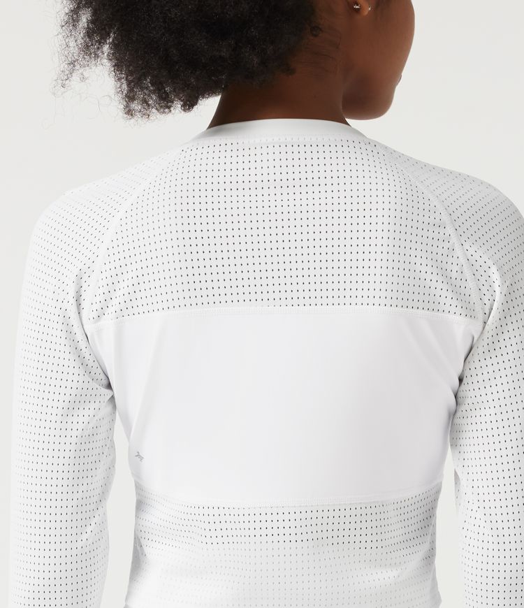 Round Neck Long Sleeve Eyelet Training Sports Top with Thumbholes