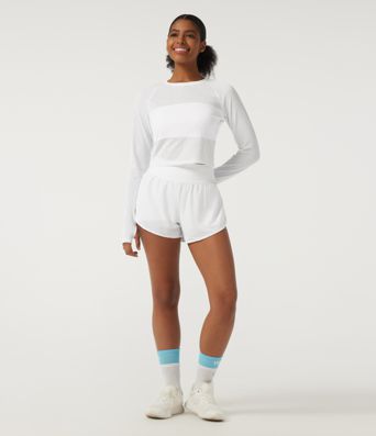 Round Neck Long Sleeve Eyelet Training Sports Top with Thumbholes