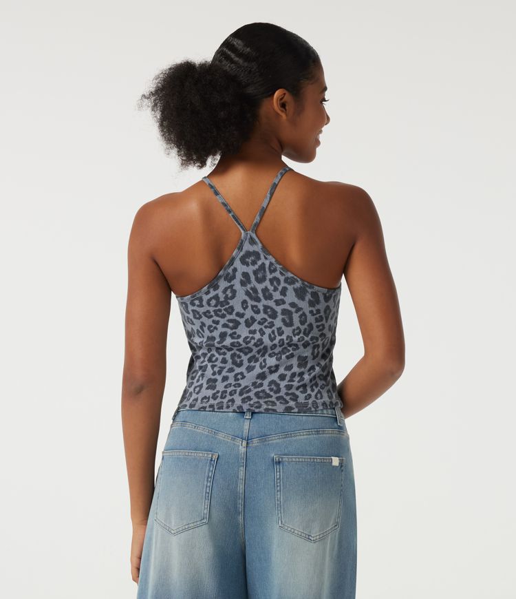 Glacier Veil Leopard Débardeur en jean Halara Flex™ à imprimé léopard et encolure en U avec brassière intégrée / 2