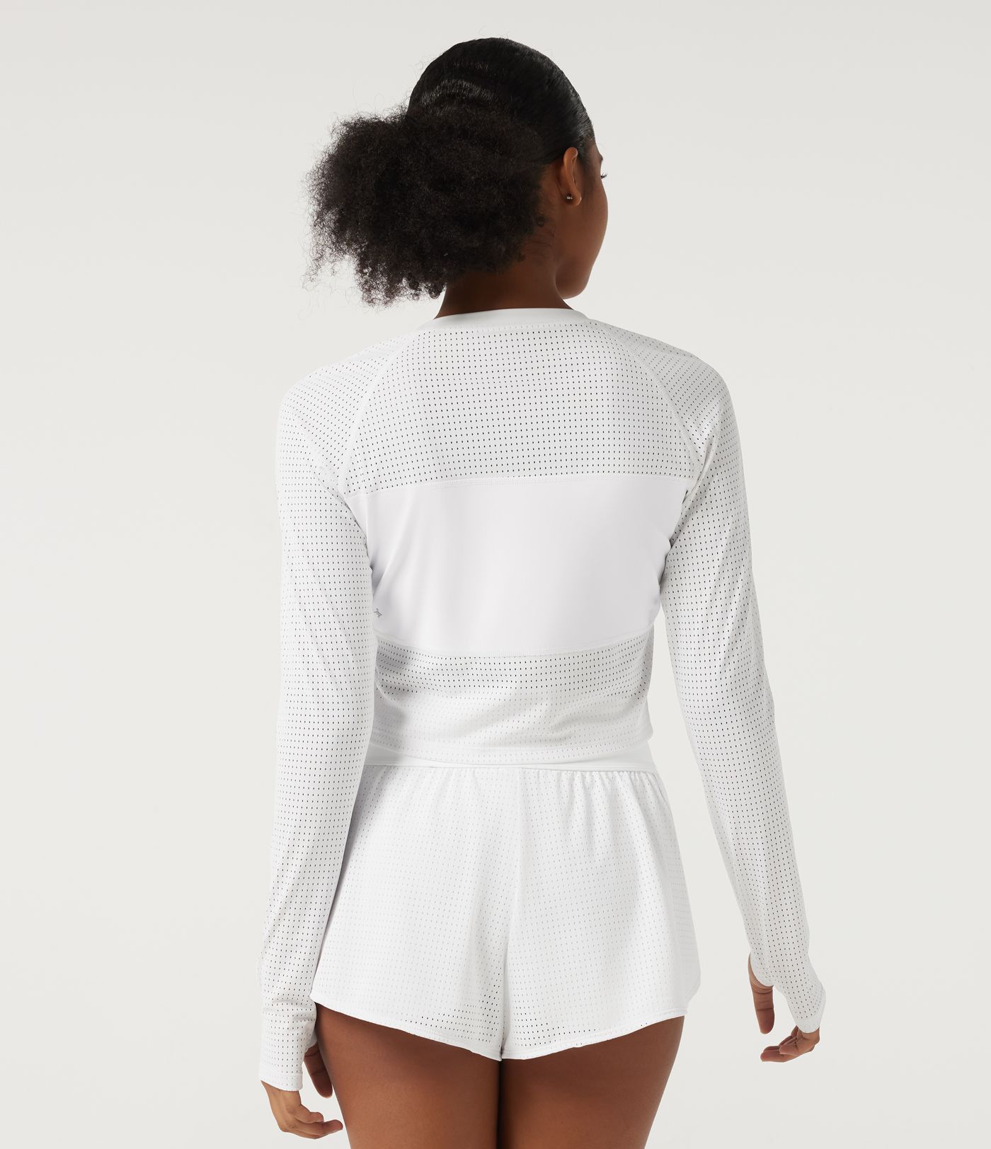 Round Neck Long Sleeve Eyelet Training Sports Top with Thumbholes