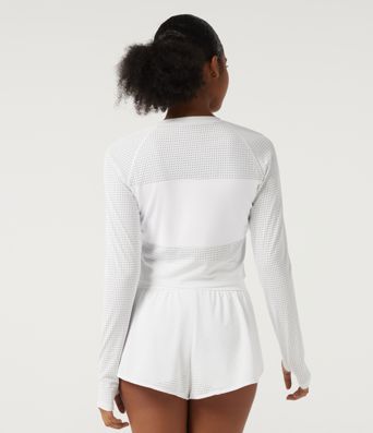 Round Neck Long Sleeve Eyelet Training Sports Top with Thumbholes