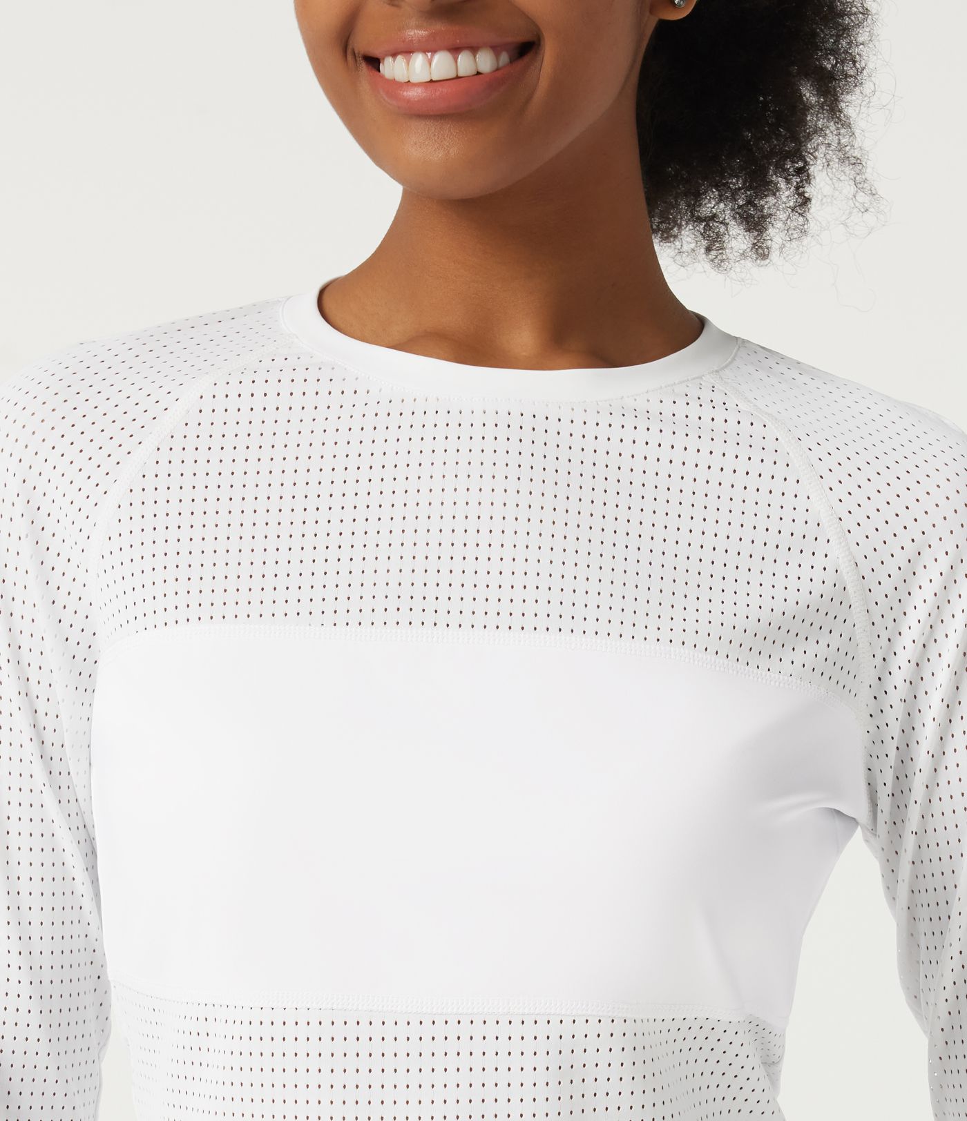 Round Neck Long Sleeve Eyelet Training Sports Top with Thumbholes