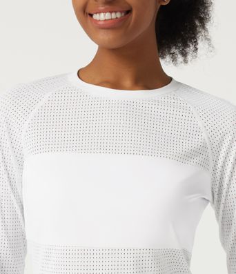 Round Neck Long Sleeve Eyelet Training Sports Top with Thumbholes